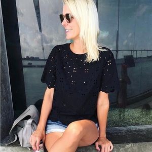 Who What Wear black eyelet blouse-size XS